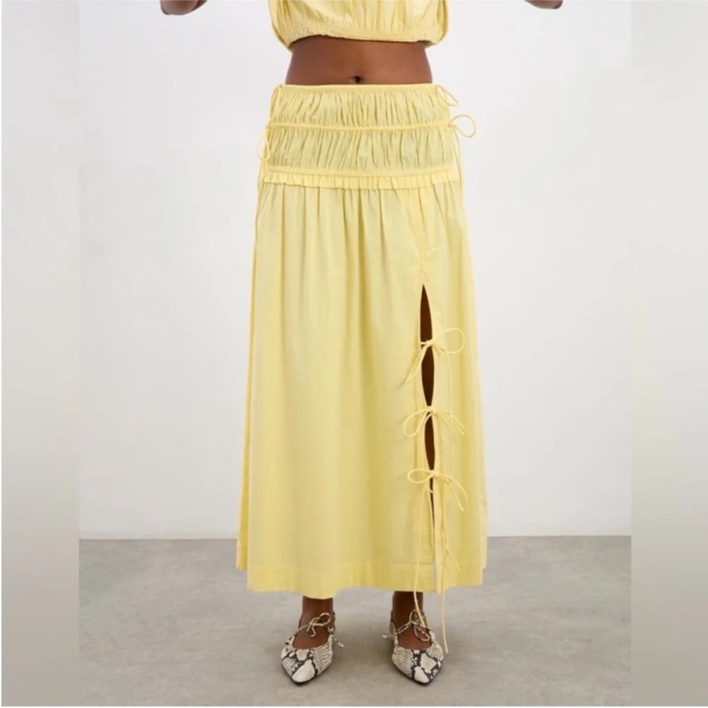 Damson Madder Charlotte Midi Skirt in Yellow - Picture 6 of 11